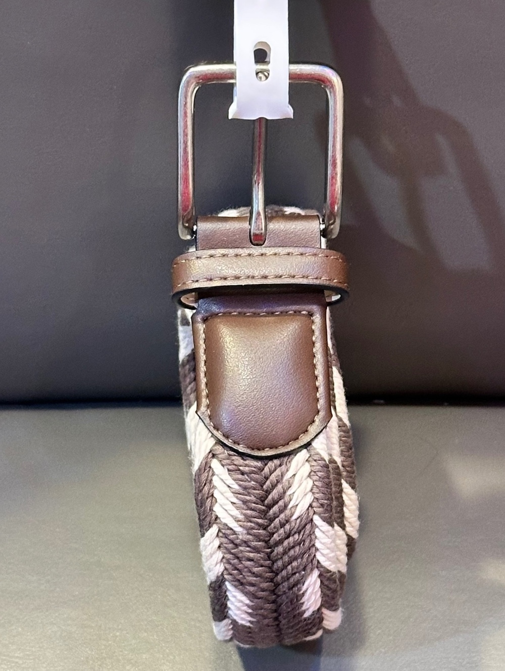 Goodfellow & Co Men's XL 40-42 Woven Braided Belt Preppy Brown Cream NWT